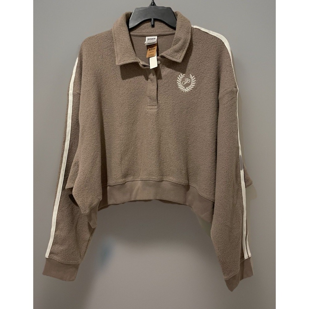 New VICTORIA'S SECRET PINK  Reverse Fleece Cropped Polo Sweatshirt Size XXL NWT‎